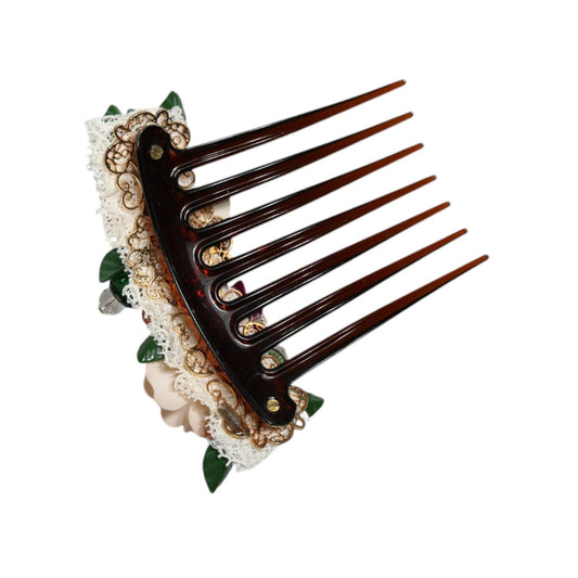 Dolce & Gabbana Brown Plastic Crystal Floral Women Hair Comb SMY10348