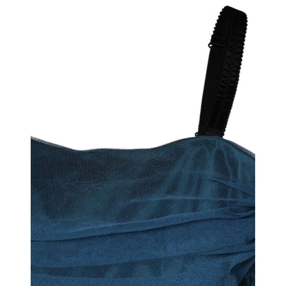 Dolce & Gabbana Blue Mesh Trim Ruched Tulle Sheath Dress