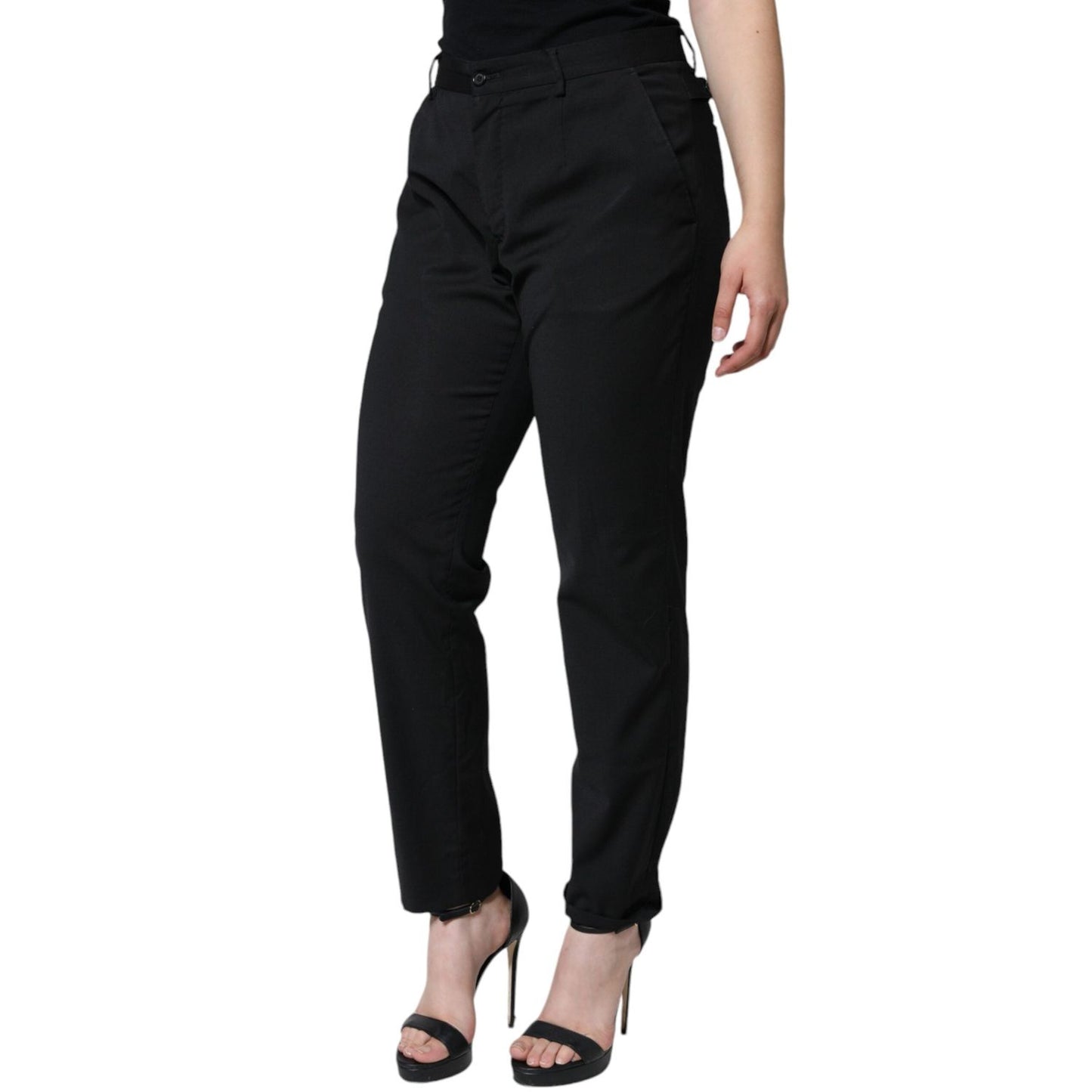 Dolce & Gabbana Black Polyester High Waist Tapered Pants