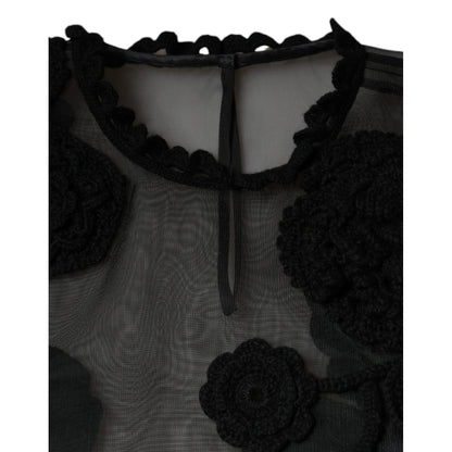 Dolce & Gabbana Black Nylon Mesh Transparent Floral Blouse