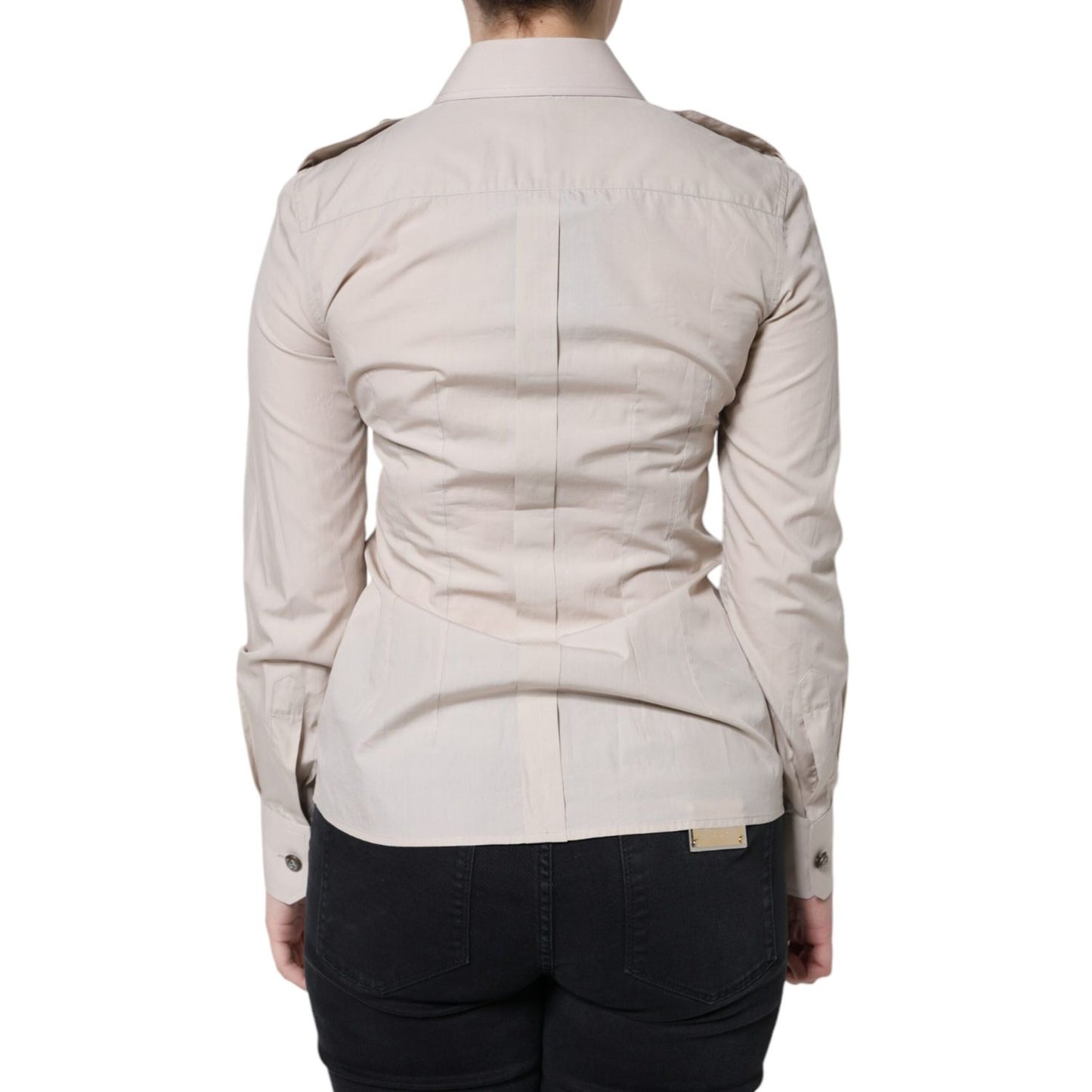 Dolce & Gabbana Beige Cotton Collared Button Down Shirt Top