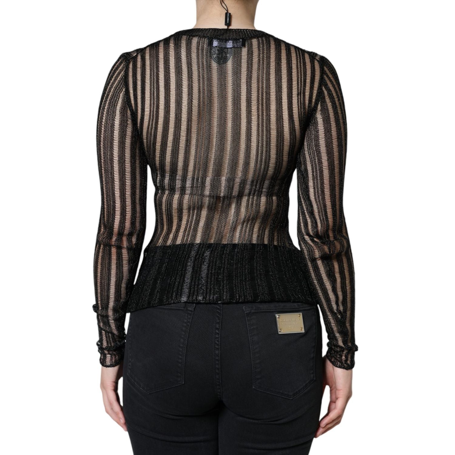 Dolce & Gabbana Black Stripe See Through Long Sleeves Top