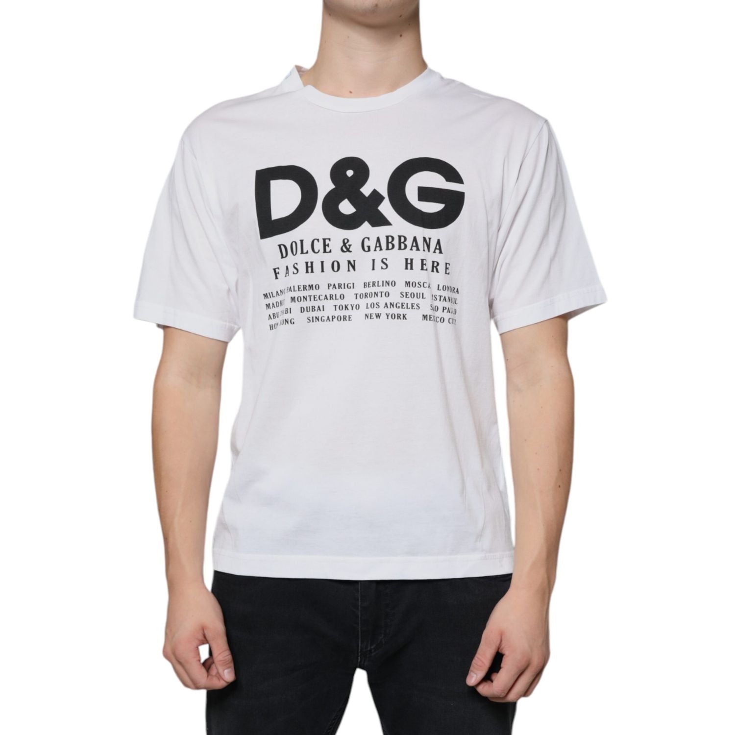 Dolce & Gabbana White Cotton DG Logo Print Casual T-shirt