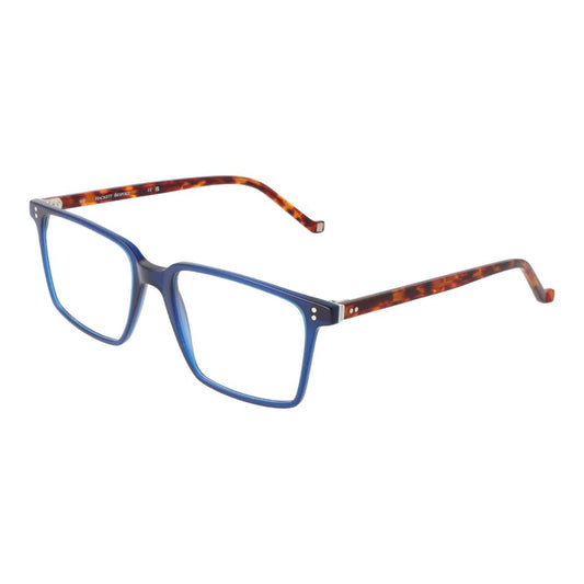 Hackett Blue Men Glasses Frame, square full-rim, blue plastic with demo lenses, 56-19-145 size, includes branded case.