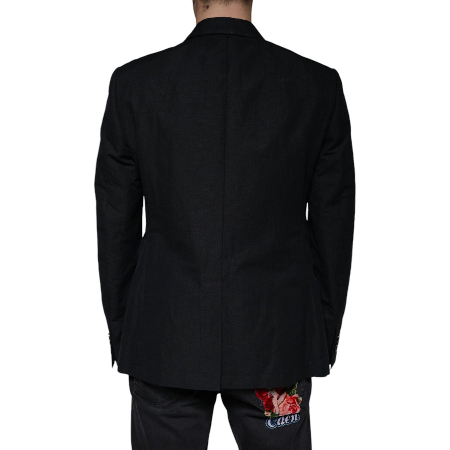 Dolce & Gabbana Black Linen Double Breasted Dress Blazer