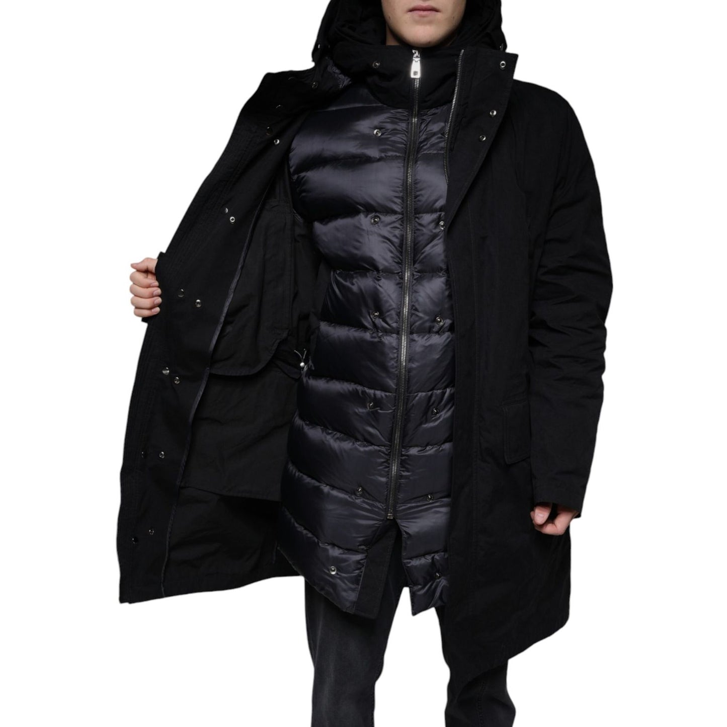 Dolce & Gabbana Black Hooded Parka Cotton Trench Coat Jacket
