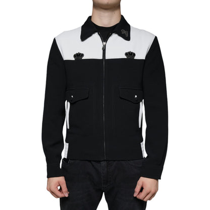 Dolce & Gabbana Black White DG Crown Full Zip Blouson Jacket