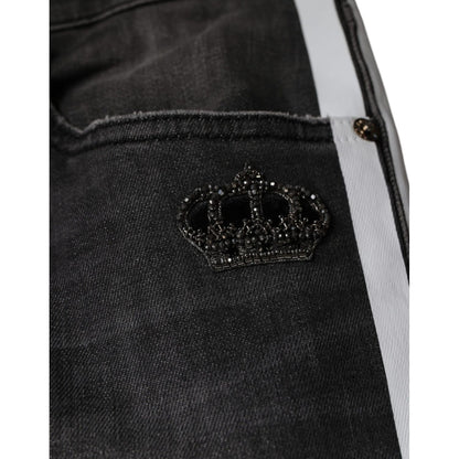 Dolce & Gabbana Black Tattered Cotton Skinny Men Denim Jeans
