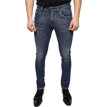 Dolce & Gabbana Dark Blue Washed Cotton Skinny Denim Jeans
