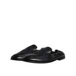 Dolce & Gabbana Black Logo Embroidered Leather Loafer Men Dress Shoes