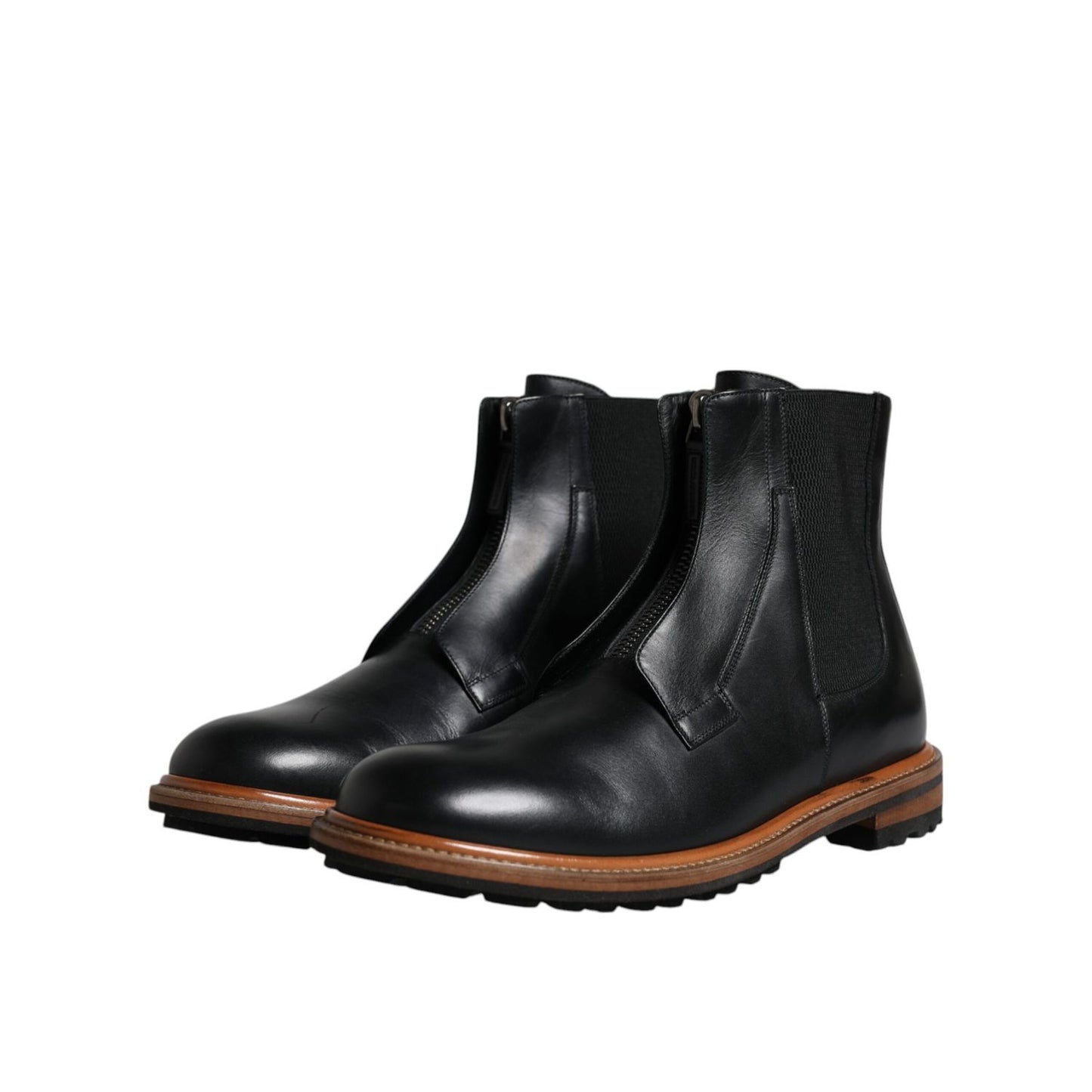 Dolce & Gabbana Black Leather Chelsea Mid Calf Men Boots Shoes