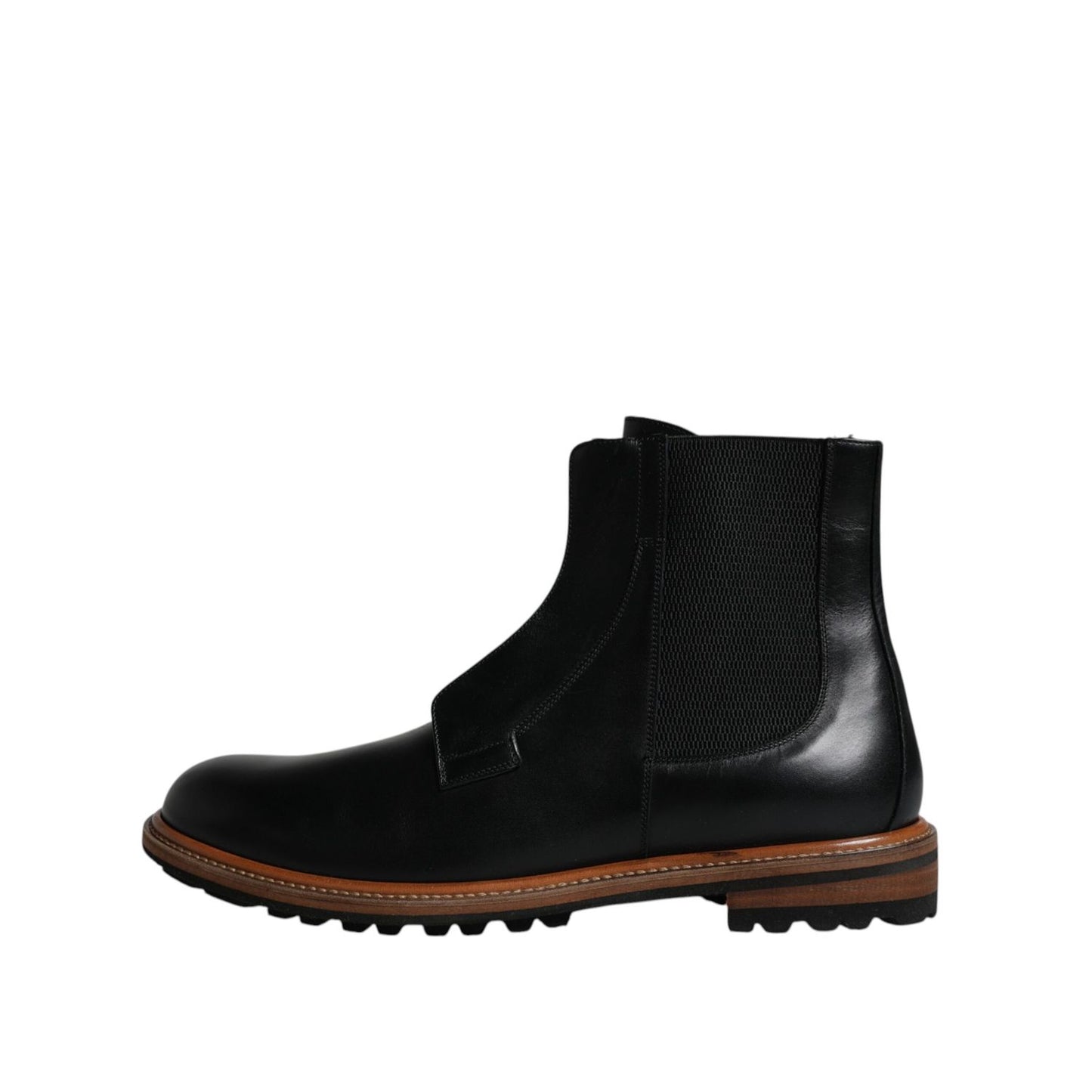 Dolce & Gabbana Black Leather Chelsea Mid Calf Men Boots Shoes