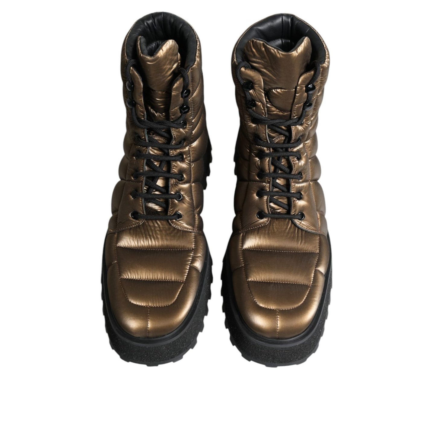 Dolce & Gabbana Bronze Padded Mid Calf Lace Up Boots Shoes