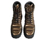 Dolce & Gabbana Bronze Padded Mid Calf Lace Up Boots Shoes