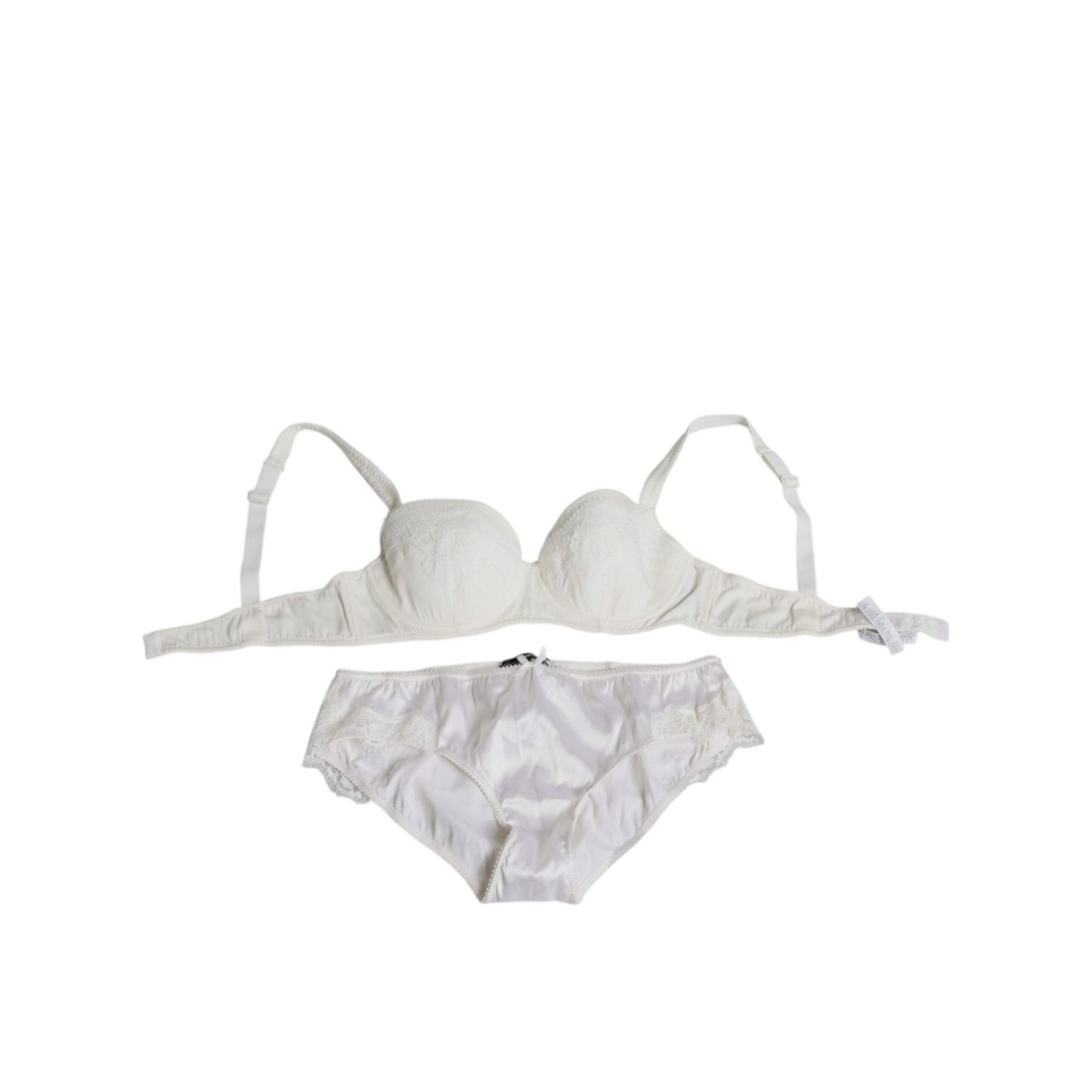 Dolce & Gabbana White Silk Stretch Panty Balconette Bra Underwear