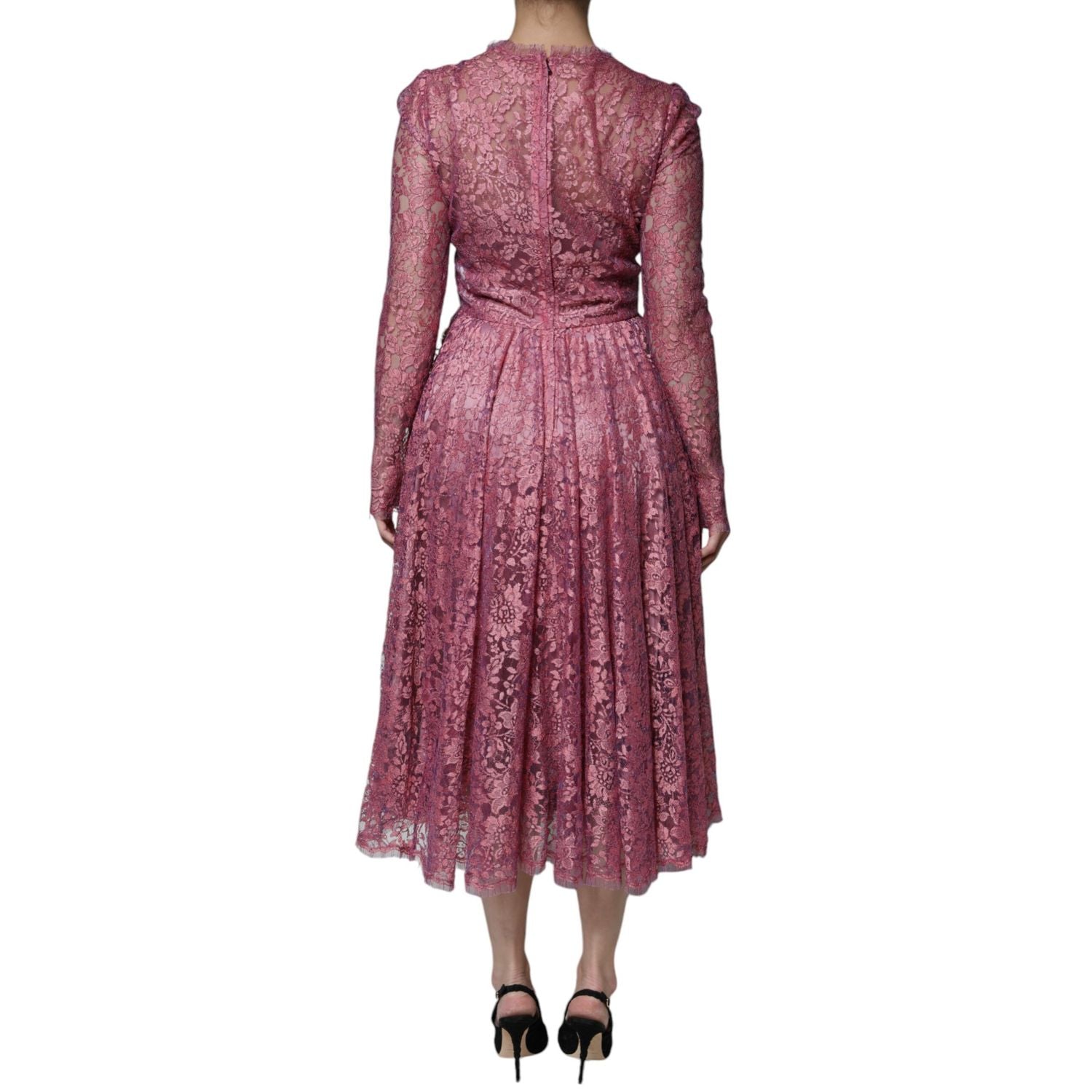 Dolce & Gabbana Fuchsia Floral Lace Long Sleeve Maxi Dress