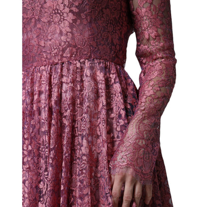 Dolce & Gabbana Fuchsia Floral Lace Long Sleeve Maxi Dress