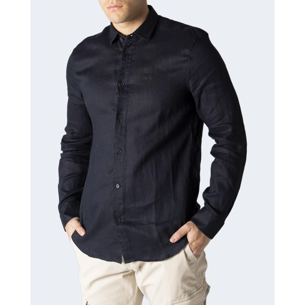 Armani Exchange Blue Linen Dress Shirt