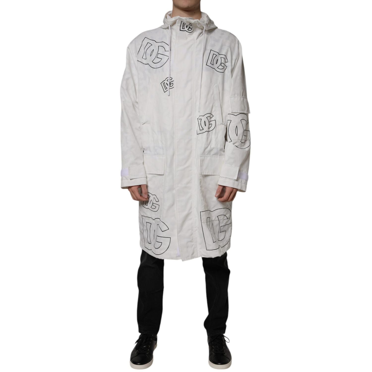 Dolce & Gabbana White Hooded Parka Polyester Trench Coat Jacket