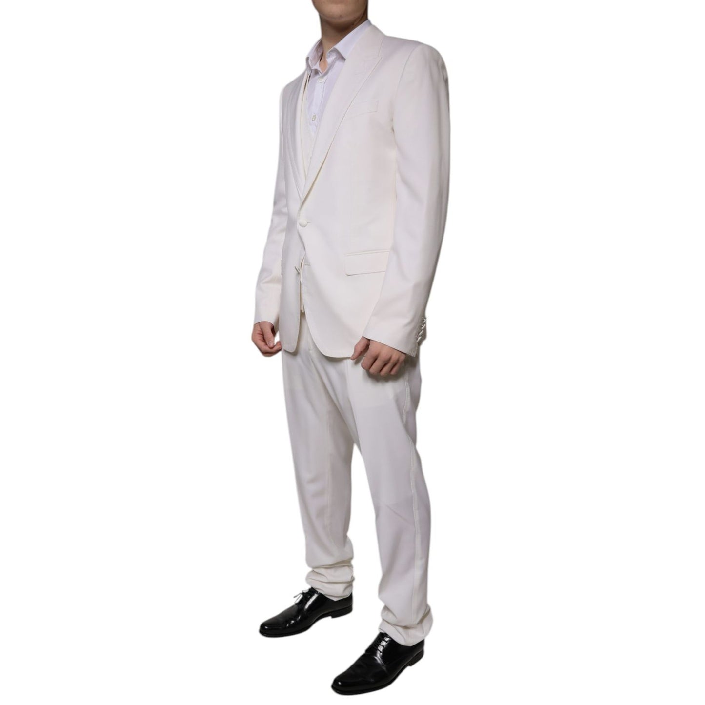 Dolce & Gabbana White Wool Silk 3 Piece SlimFit Formal Suit