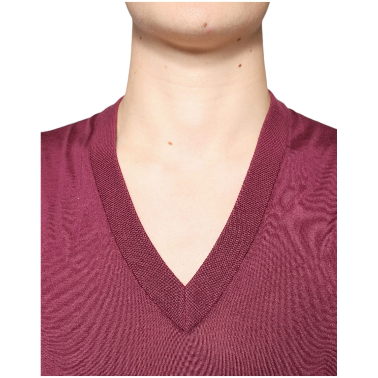 Dolce & Gabbana Maroon Cashmere V-neck Men Pullover Sweater
