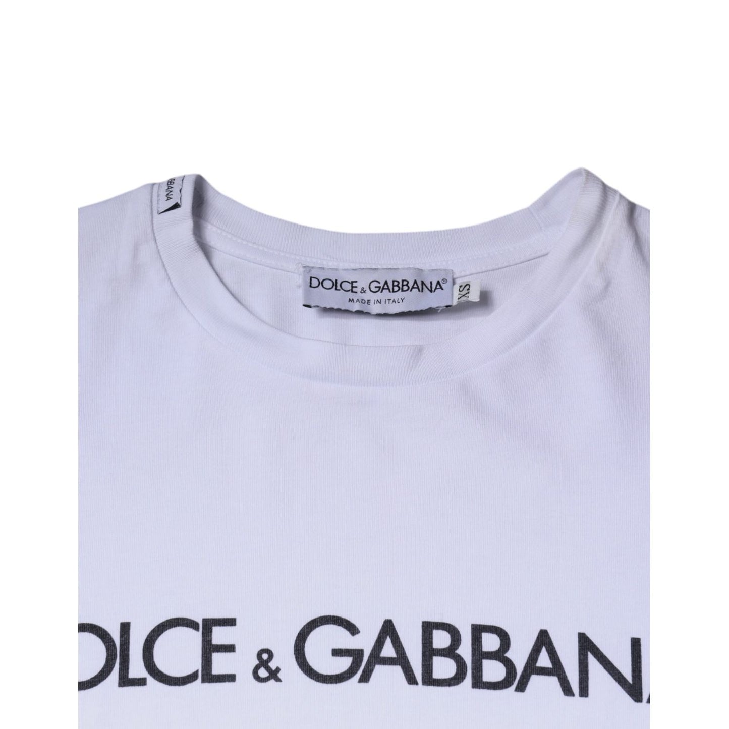 Dolce & Gabbana White Logo Print Cotton Crew Neck T-shirt