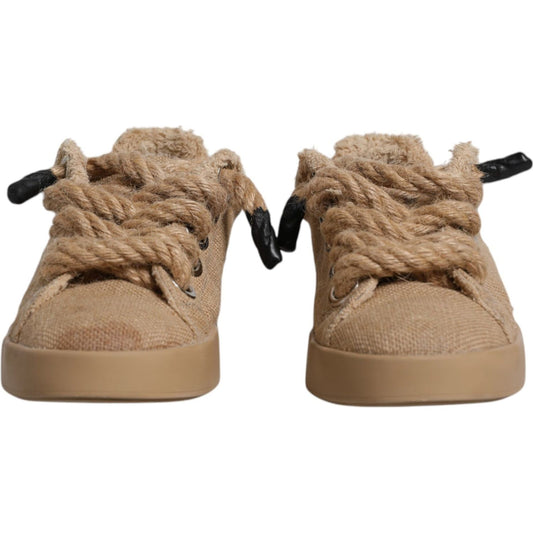 Dolce & Gabbana Brown Jute Fabric Low Top Men Sneakers Shoes MV6384-39