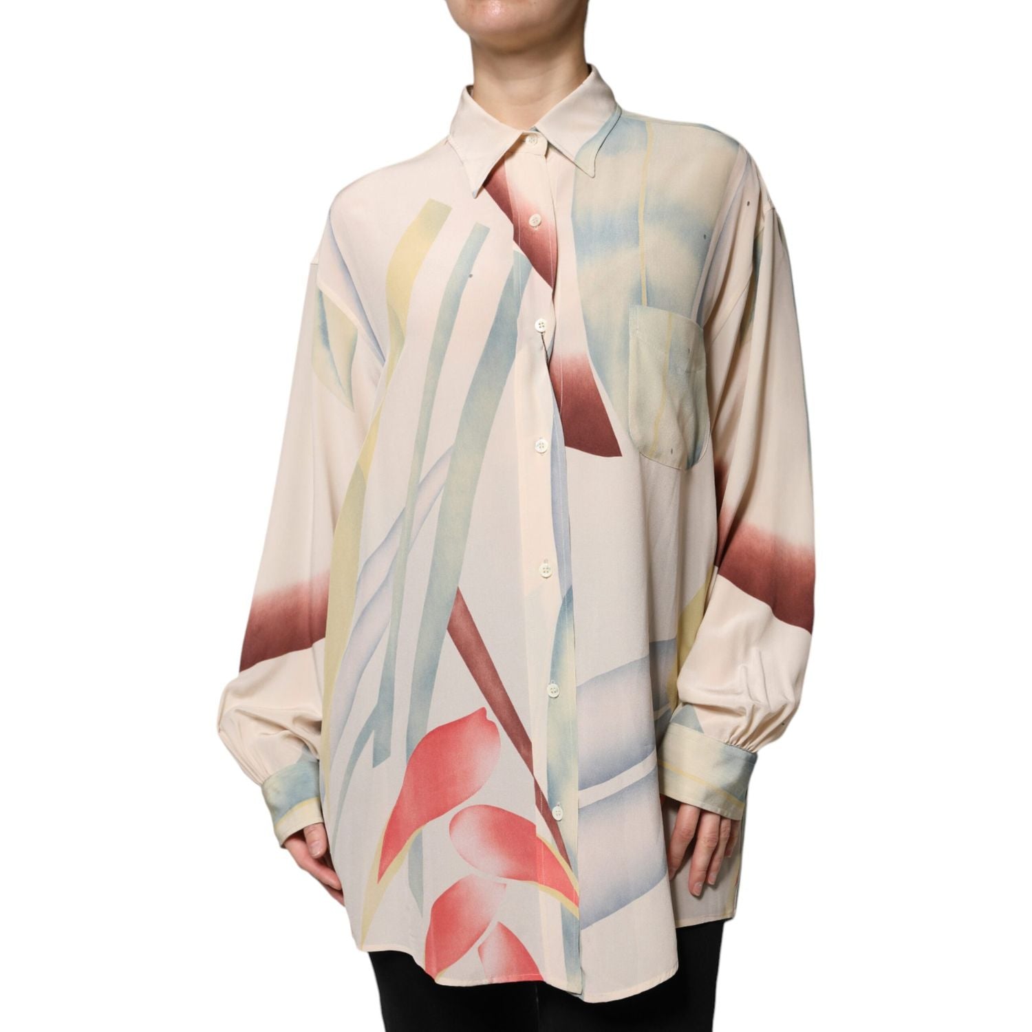 Etro Beige Printed Collared Buttoned Long Sleeves Blouse Top