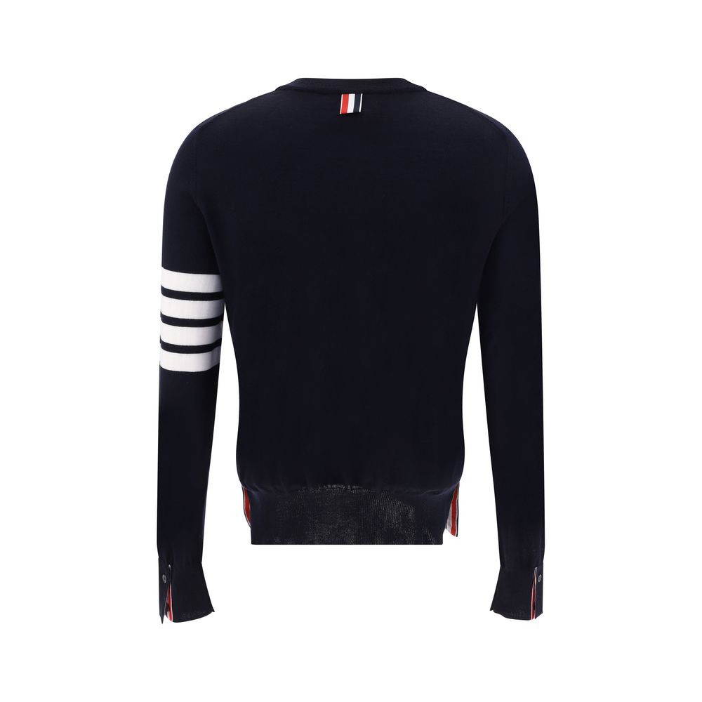 Back view of Thom Browne Gray Fleece Wool Sweatshirt with horizontal stripes on left arm.
