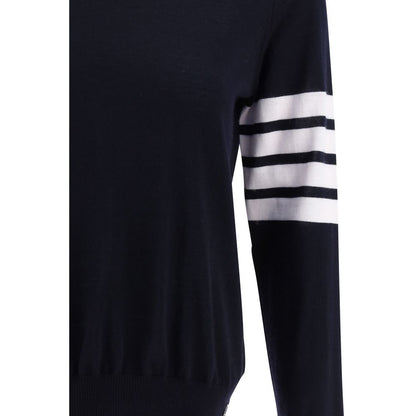 Thom Browne Gray Fleece Wool Sweatshirt with iconic horizontal stripes on left arm, ribbed cuffs and hem, 100% fleece wool.