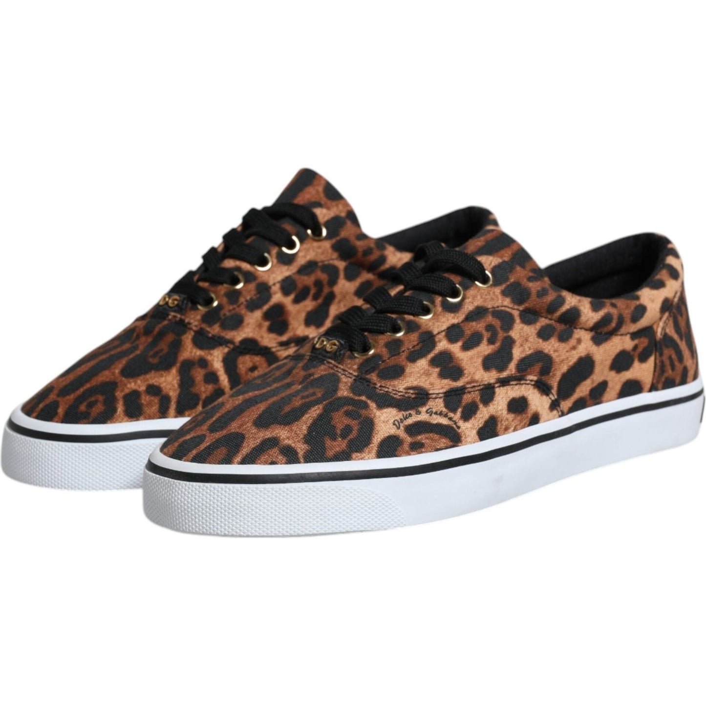 Dolce & Gabbana Brown Leopard Logo Print Cotton Sneakers Shoes MV6602-40.5