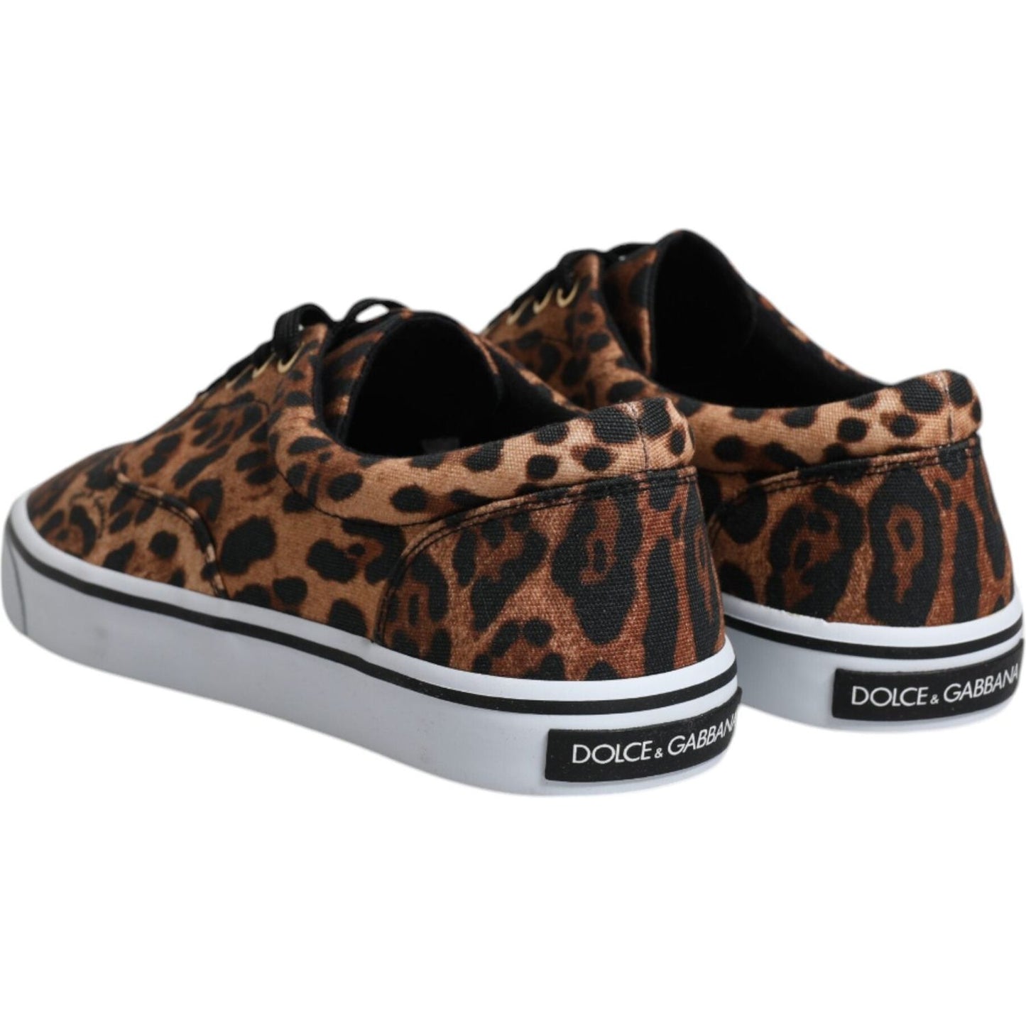 Dolce & Gabbana Brown Leopard Logo Print Cotton Sneakers Shoes MV6602-40.5