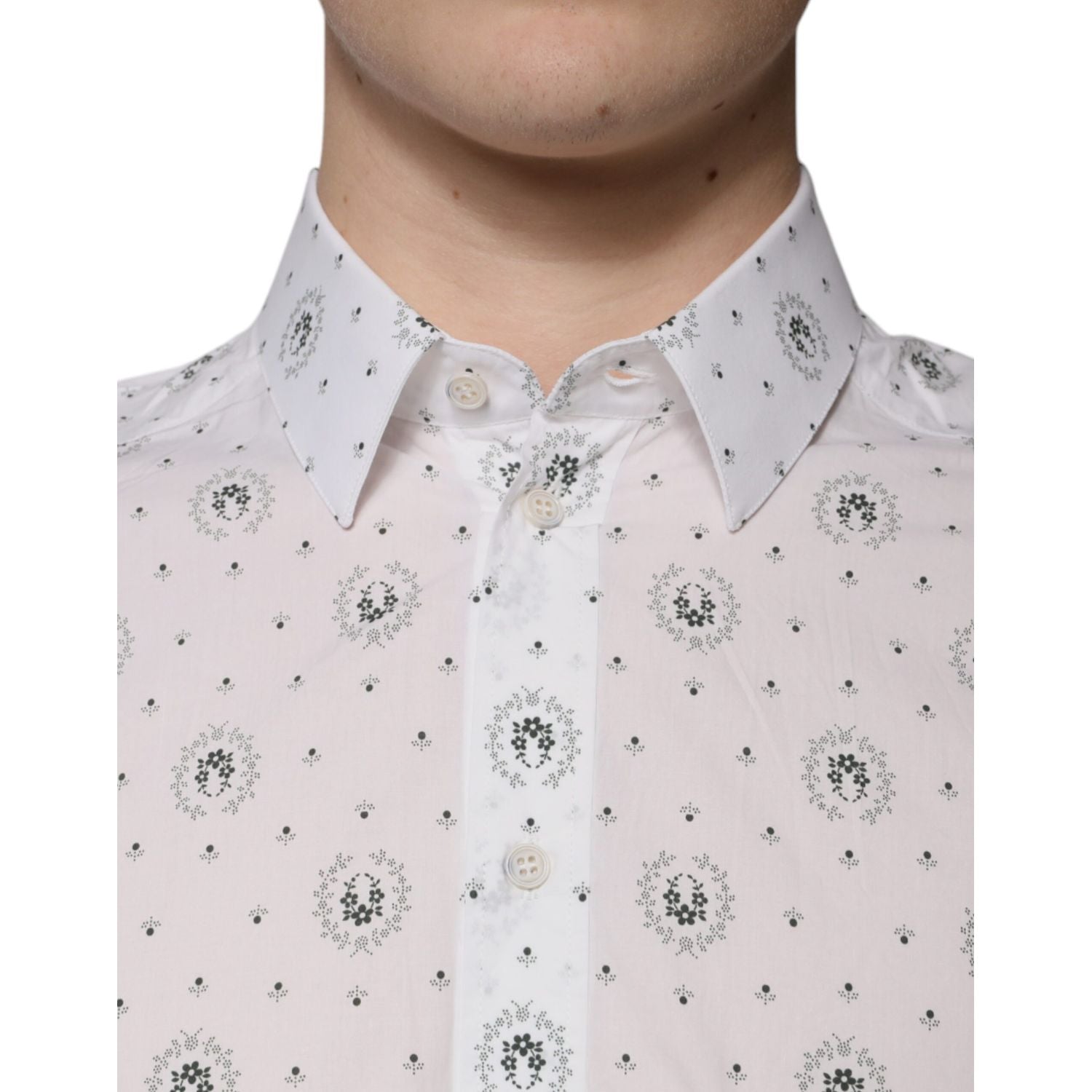 Dolce & Gabbana White Printed Cotton Slim Fit Men Dress Shirt