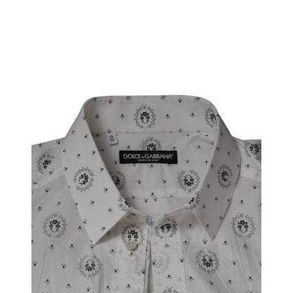 Dolce & Gabbana White Printed Cotton Slim Fit Men Dress Shirt