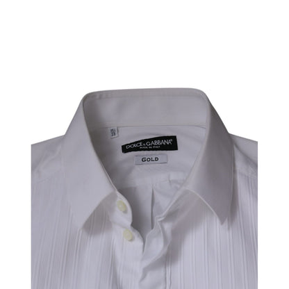 Dolce & Gabbana White Bib Cotton Poplin GOLD Men Formal Shirt