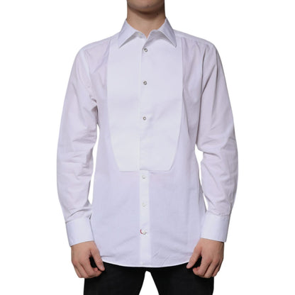 Dolce & Gabbana White Bib Cotton Poplin GOLD Men Formal Shirt