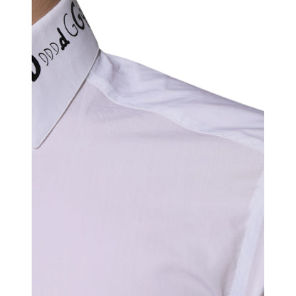 Dolce & Gabbana White Cotton Logo Formal Men GOLD Dress Shirt
