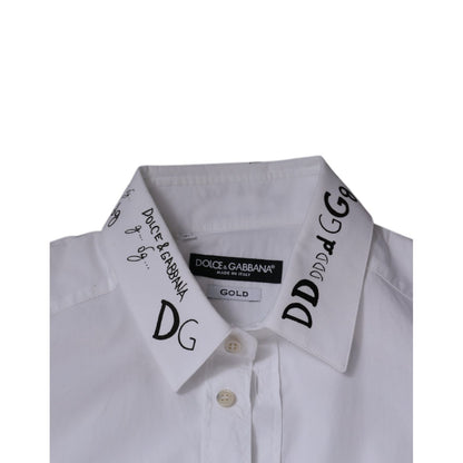 Dolce & Gabbana White Cotton Logo Formal Men GOLD Dress Shirt