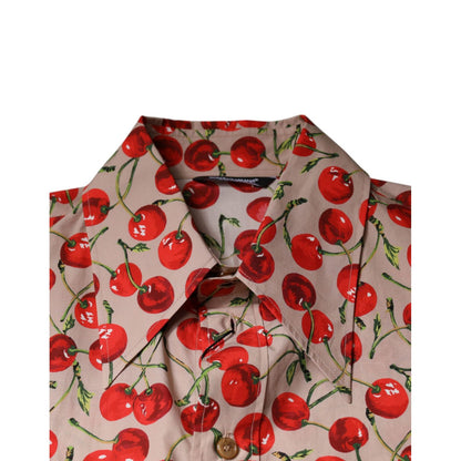Dolce & Gabbana Beige Cherry Button Down Men Casual Shirt