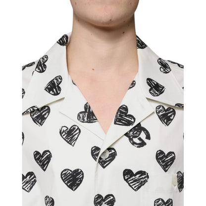 Dolce & Gabbana White Heart Print Short Sleeve Casual Shirt