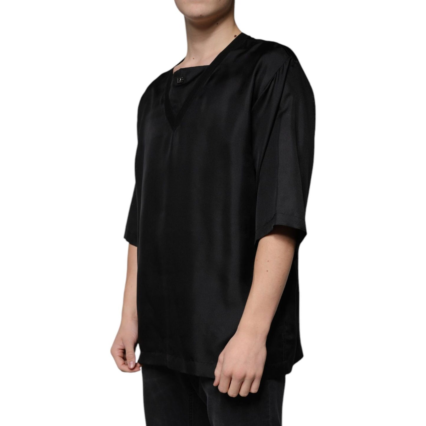 Dolce & Gabbana Black Cotton Square Neck Short Sleeve T-shirt