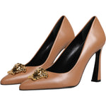 Versace Brown Leather Logo Plaque High Heels Pumps Shoes LA12126-37