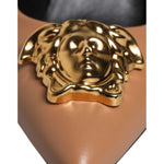 Versace Brown Leather Logo Plaque High Heels Pumps Shoes LA12126-37