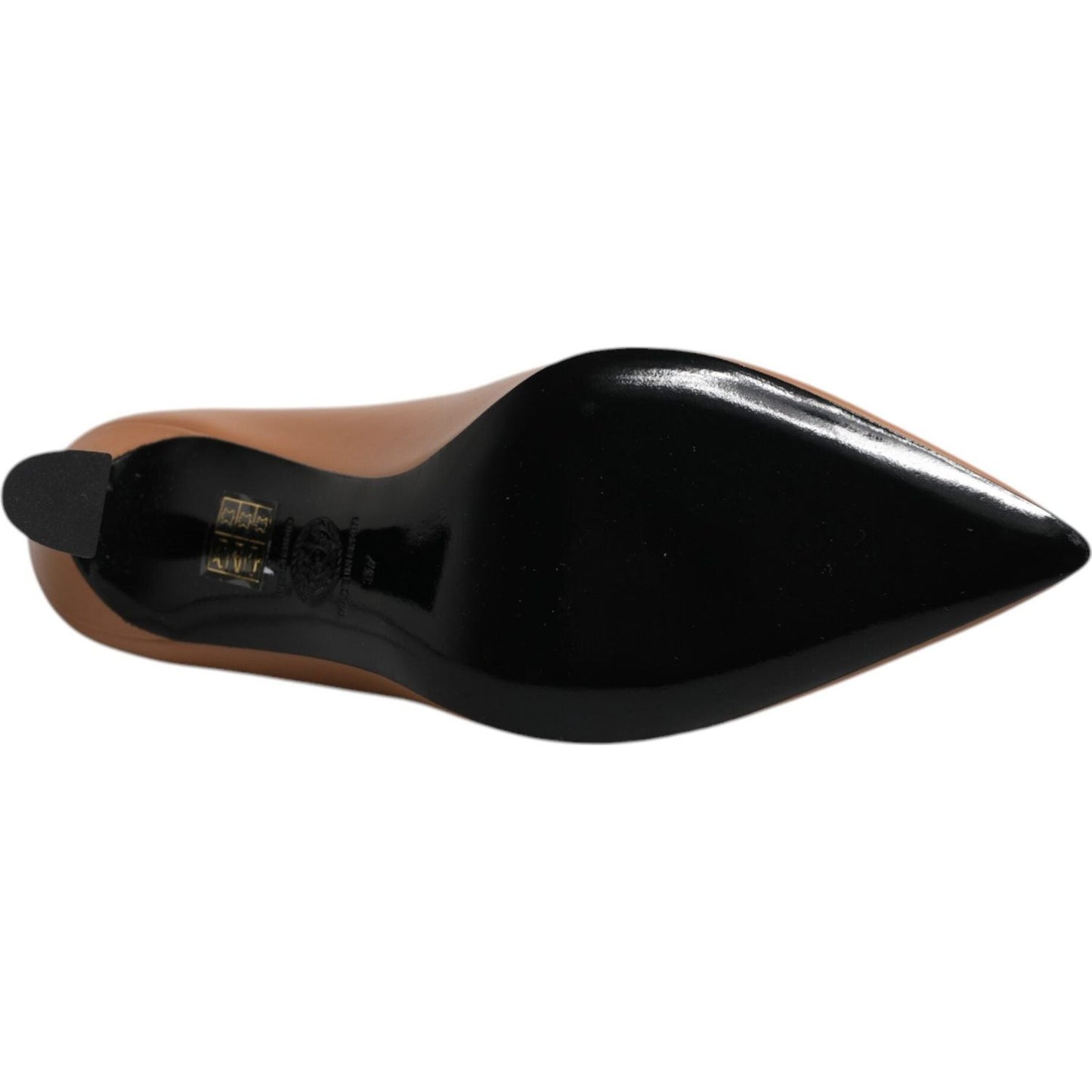 Versace Brown Leather Logo Plaque High Heels Pumps Shoes LA12126-37