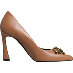 Versace Brown Leather Logo Plaque High Heels Pumps Shoes LA12126-37