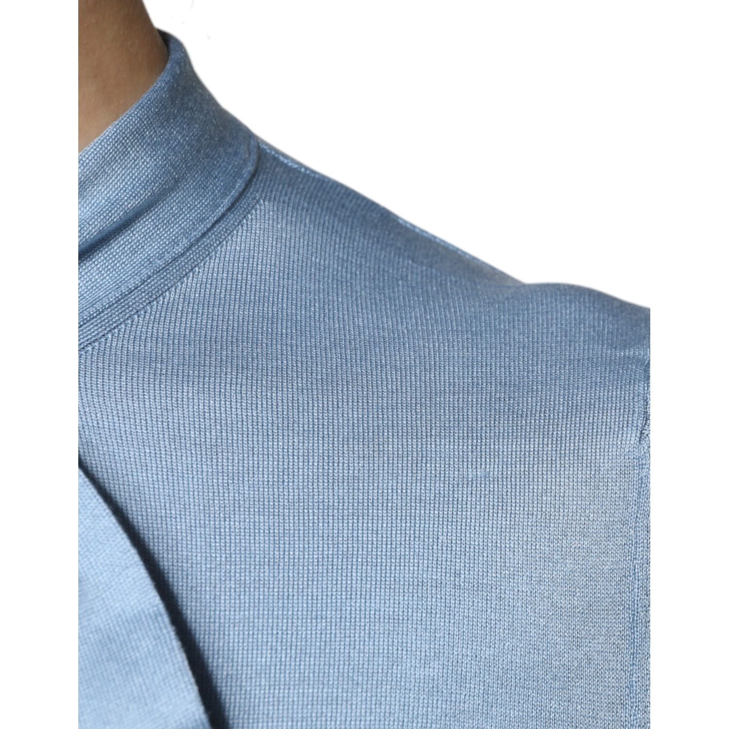 Dolce & Gabbana Blue Silk Knit Pullover Ascot Collar Top