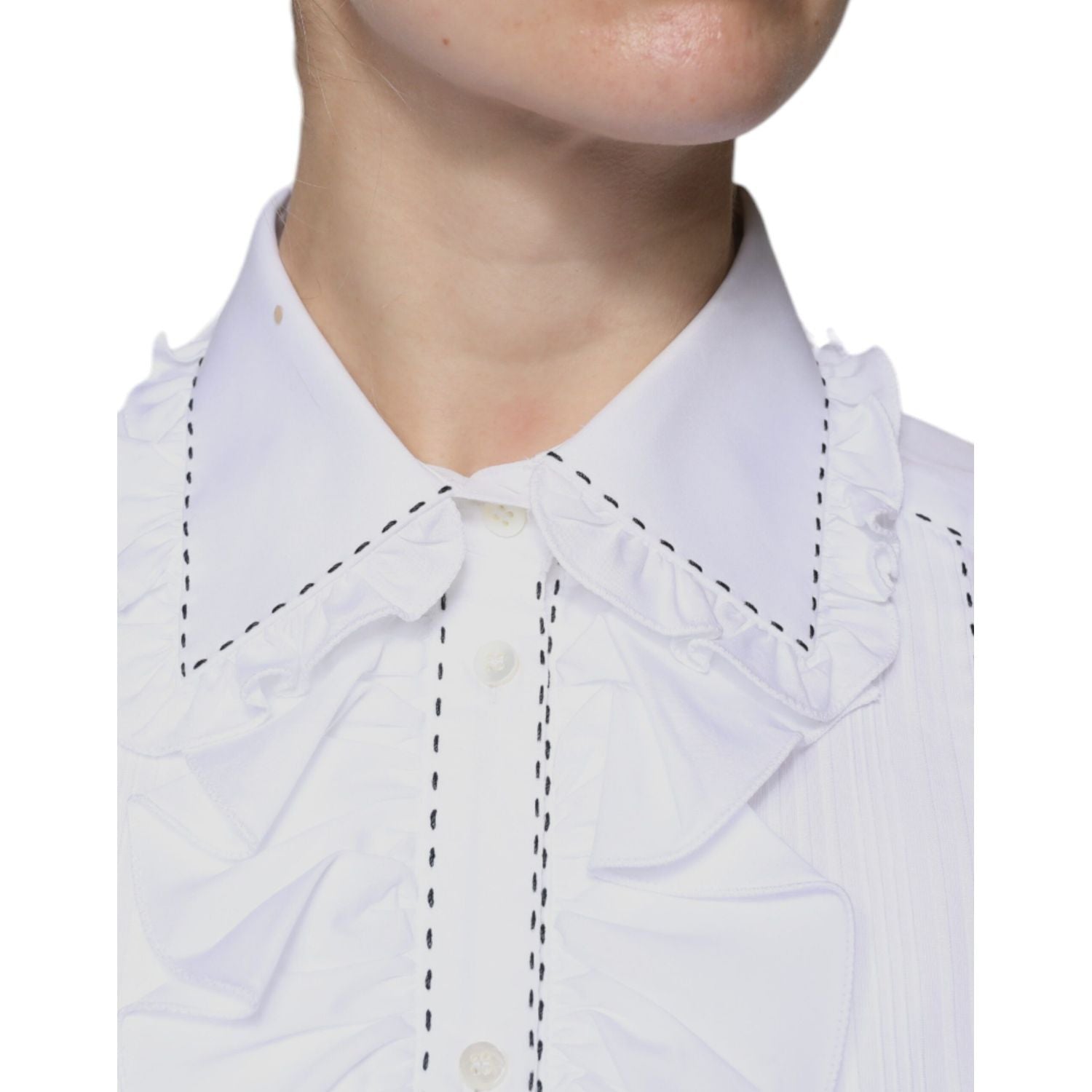 Dolce & Gabbana White Cotton Long Sleeves Ruffle Collar Top