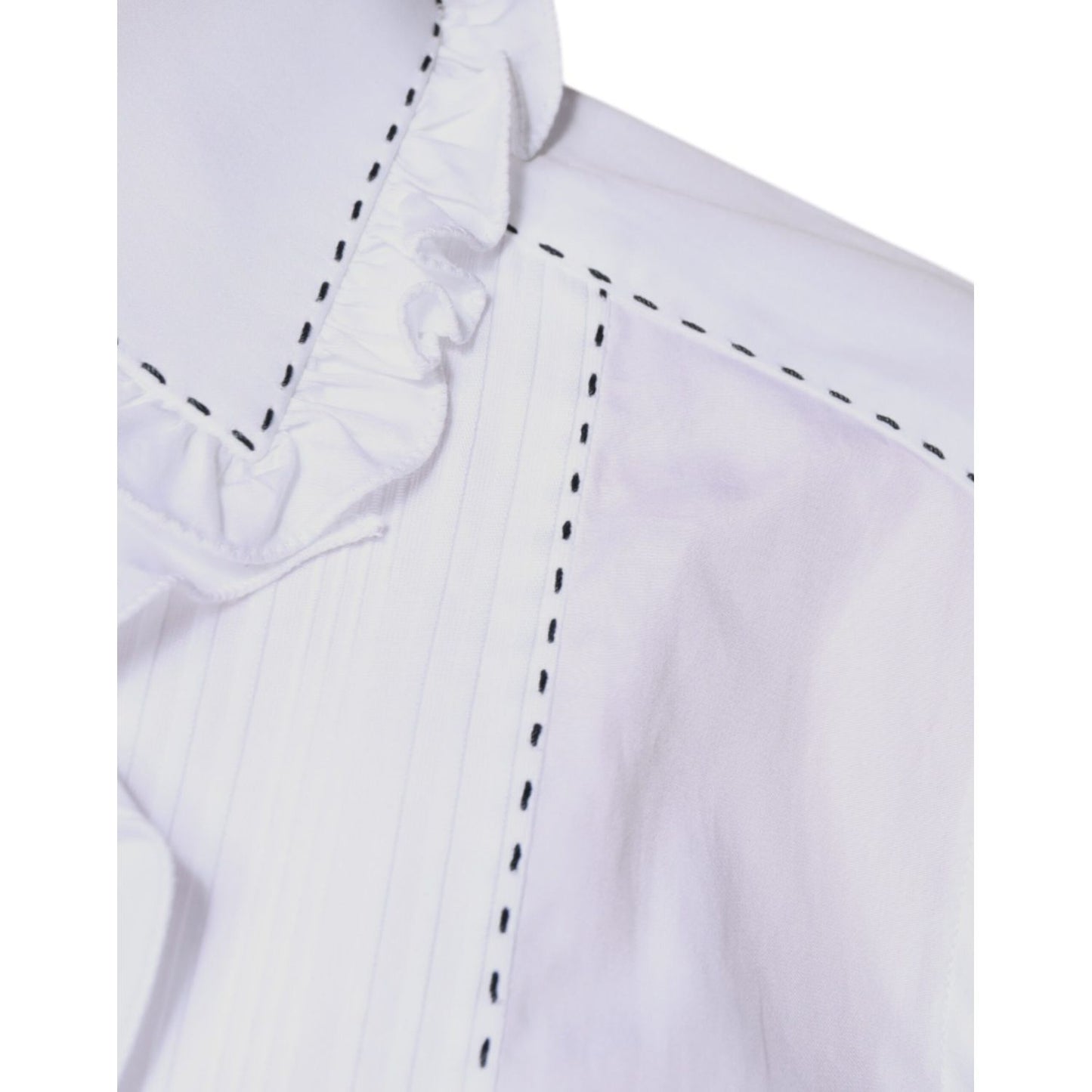 Dolce & Gabbana White Cotton Long Sleeves Ruffle Collar Top