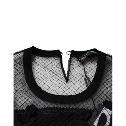 Dolce & Gabbana Black Floral Lace Short Sleeves Blouse Top