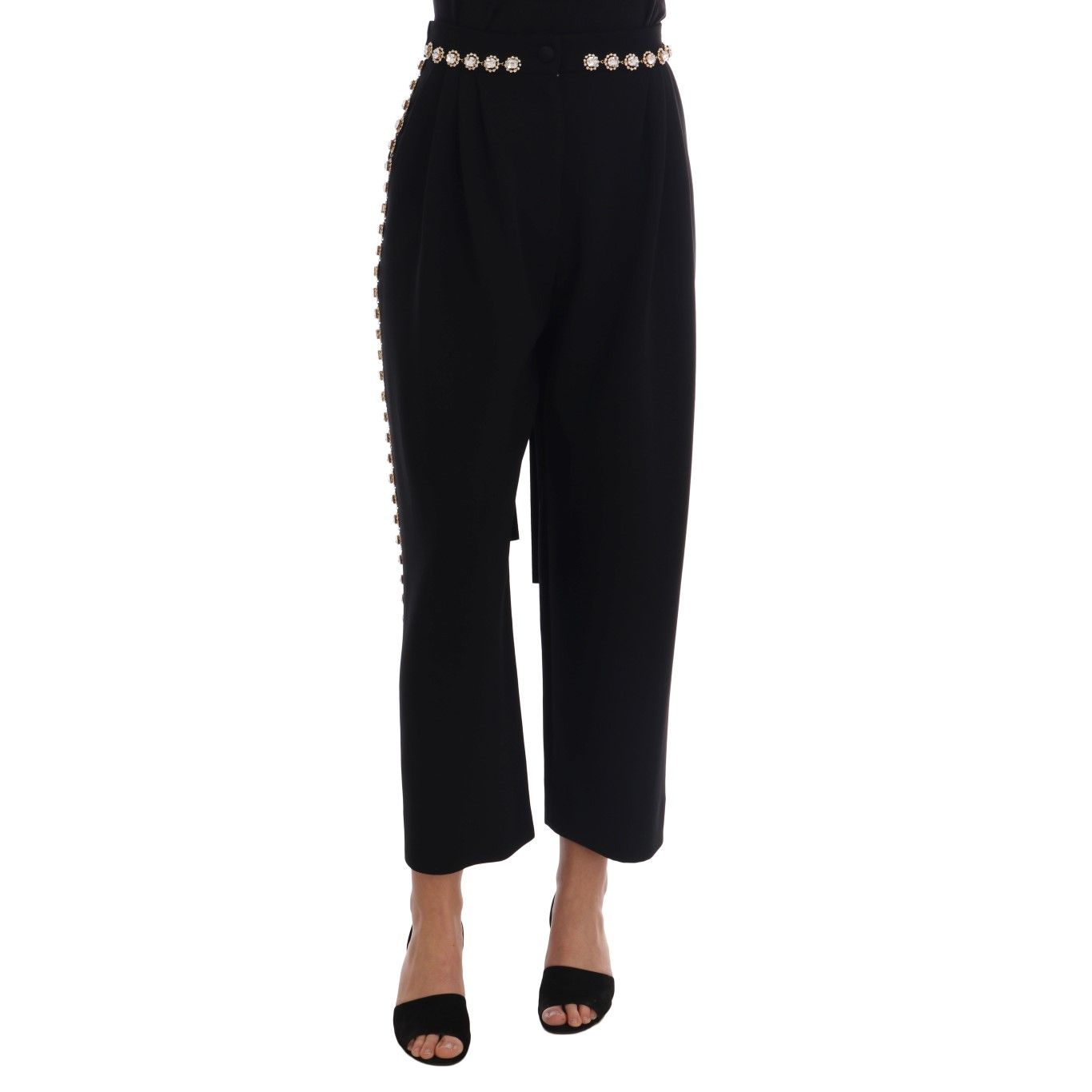 Dolce & Gabbana Black Wool Stretch Crystal Pants